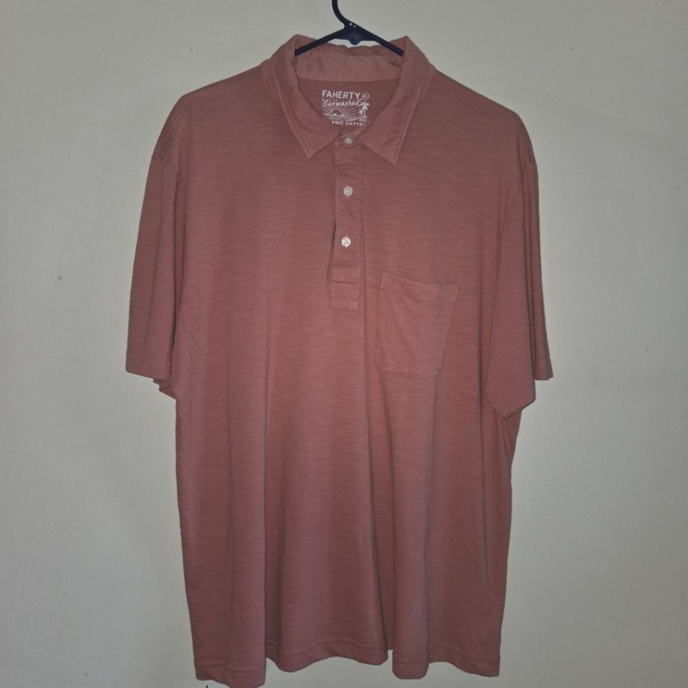 Faherty Sunwashed Organic Cotton Pocket Polo Muted Orange Men’s XL